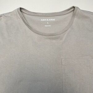 Ash Erie T Shirt Large Mens L/S Crew Pocket Taupe Gray Normcore